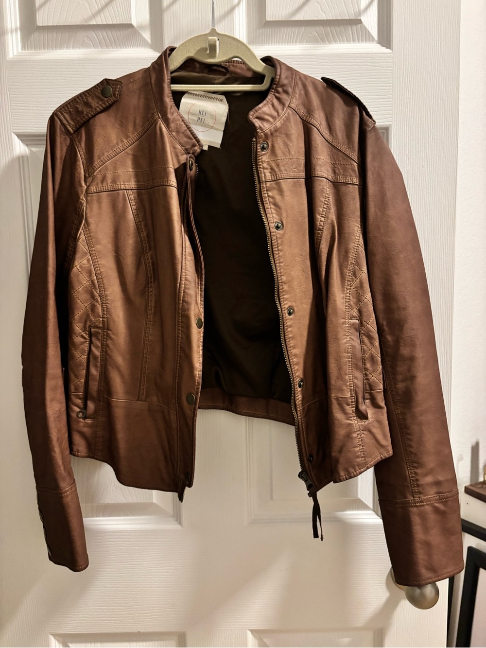 Brown Women’s Faux Leather Jacket - Classic Moto Style